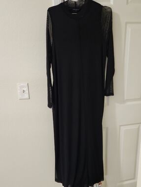 Lane Bryant Black Maxi Dress with Sheer Mesh Sleeves